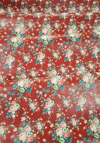 Vintage Blooms Dark Red Vinyl Roll