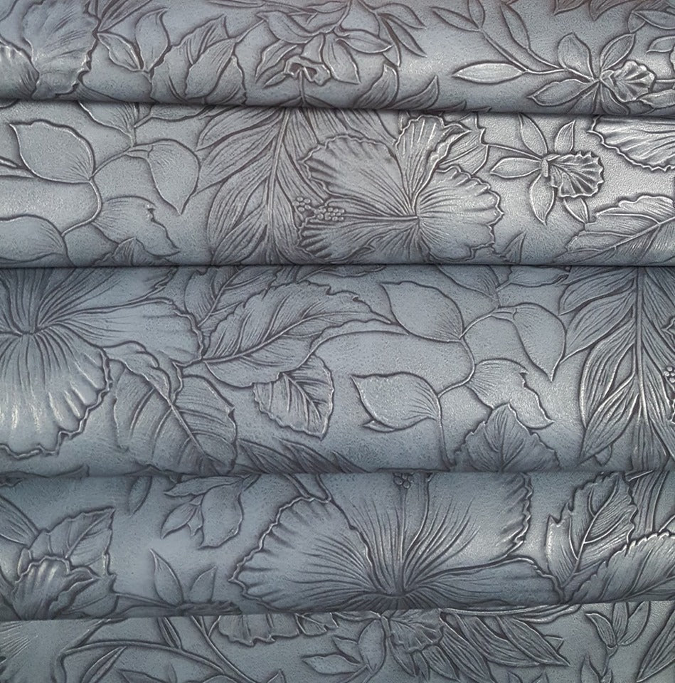 Floral Embossed Blue Vinyl
