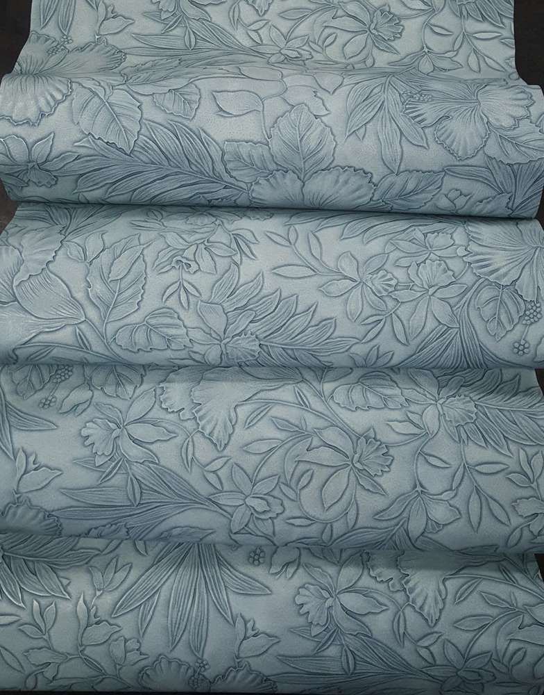Floral Embossed Light Blue Vinyl