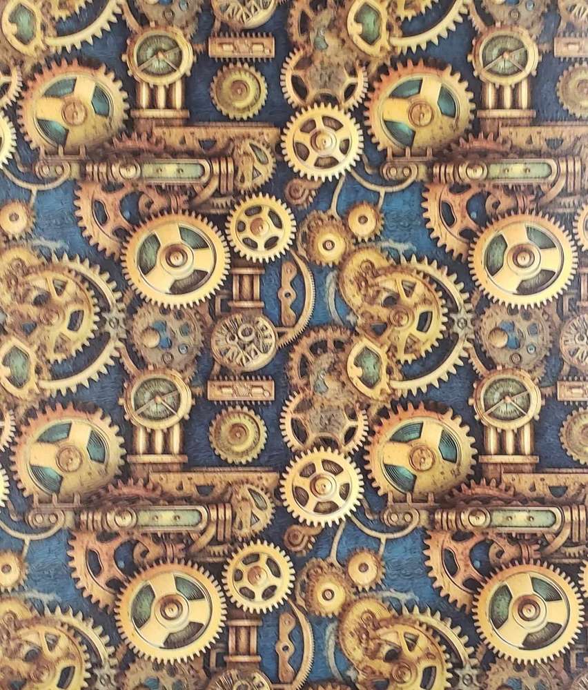 Cyan Steampunk Gears Vinyl