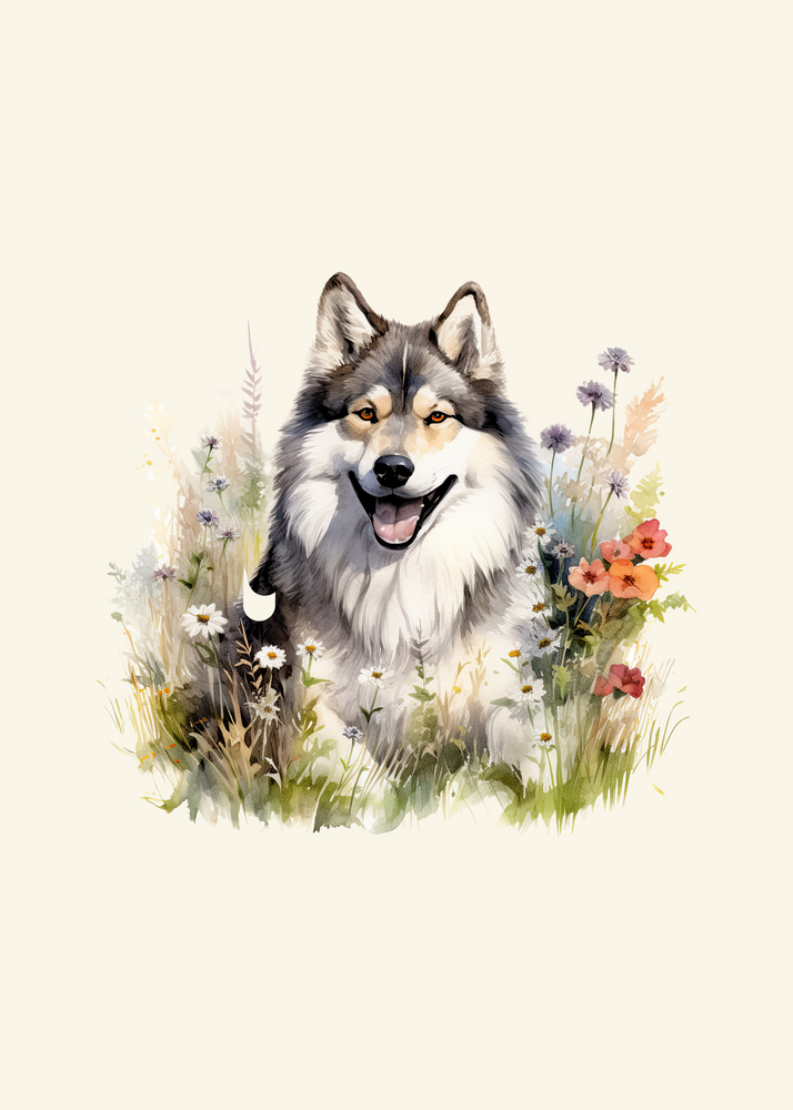Alaskan Malamute in Flowers Panel