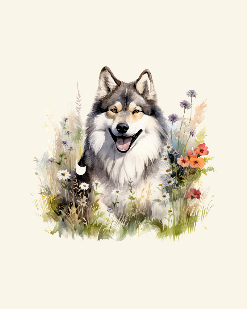 Alaskan Malamute in Flowers Panel