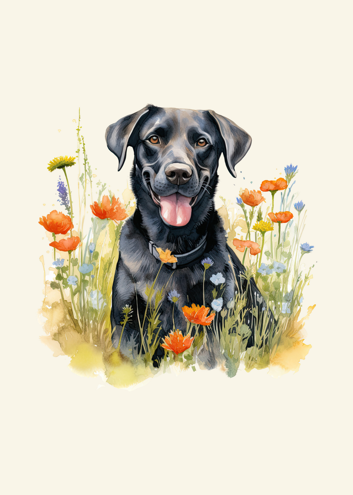 Black Lab in Flowers Panel