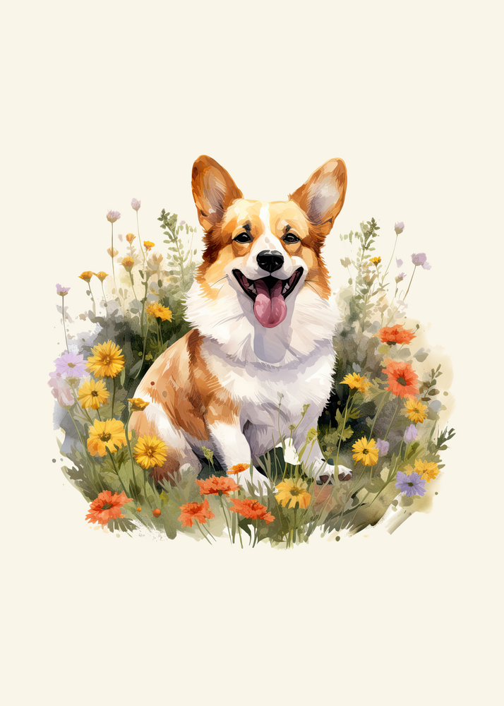 Corgi in Flowers Panel