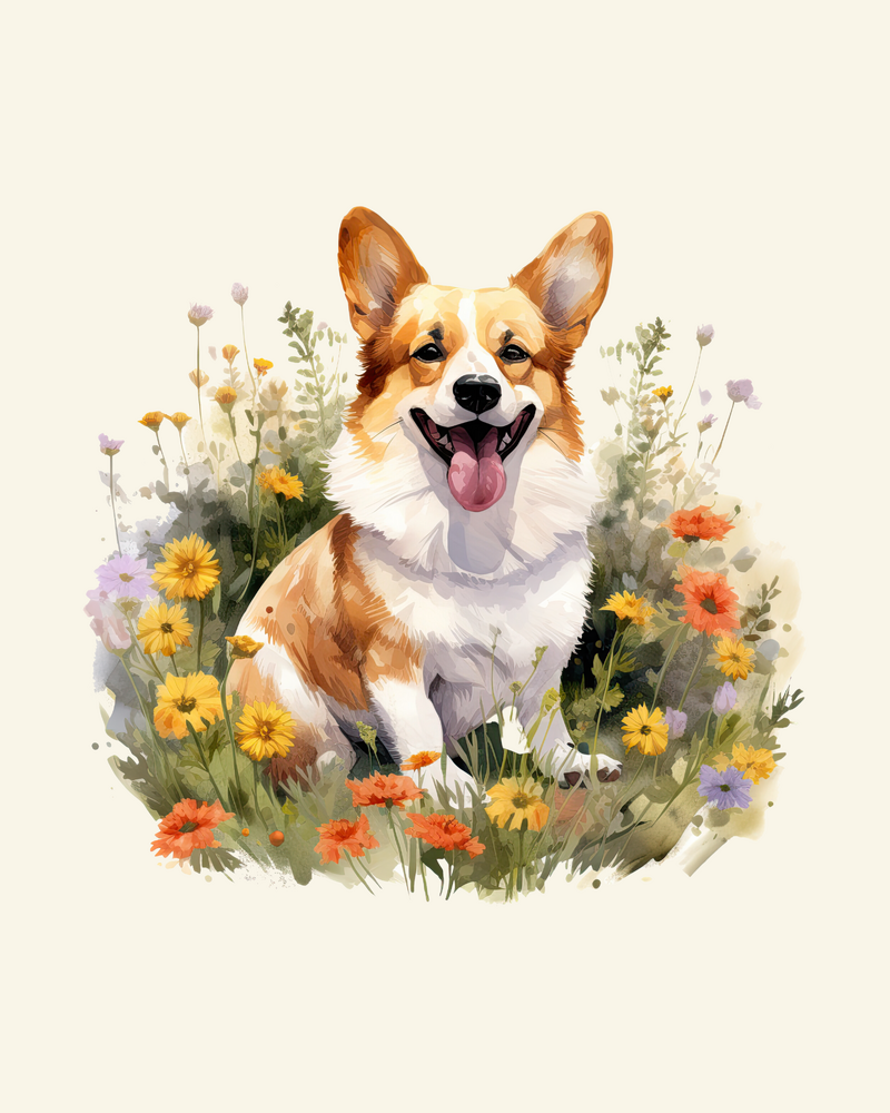 Corgi in Flowers Panel
