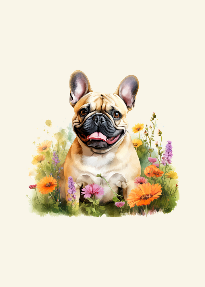 French Bulldog in Flowers Panel