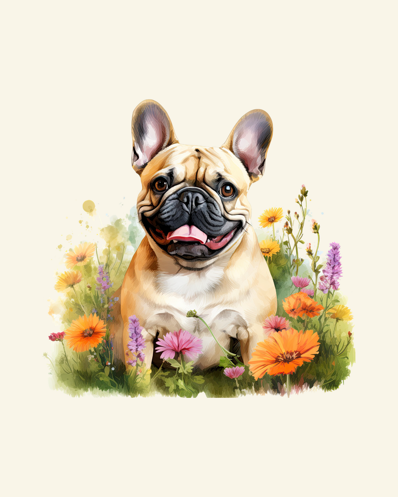French Bulldog in Flowers Panel