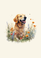 Golden Retriever in Flowers Panel
