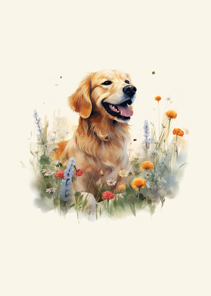 Golden Retriever in Flowers Panel