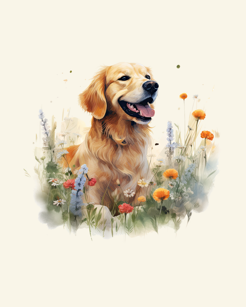 Golden Retriever in Flowers Panel
