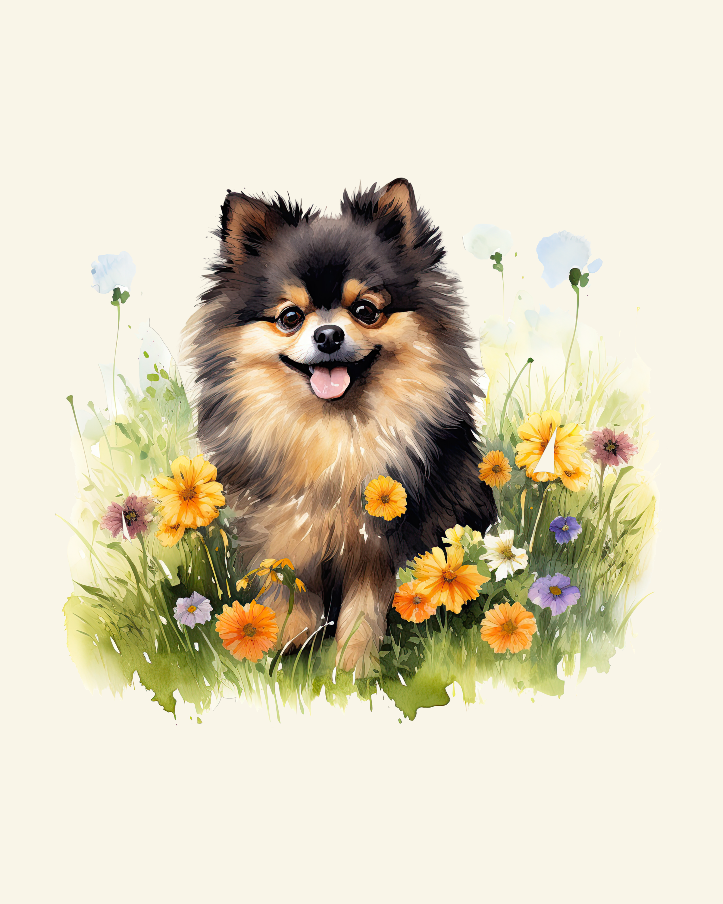 Pomeranian in Flowers Panel