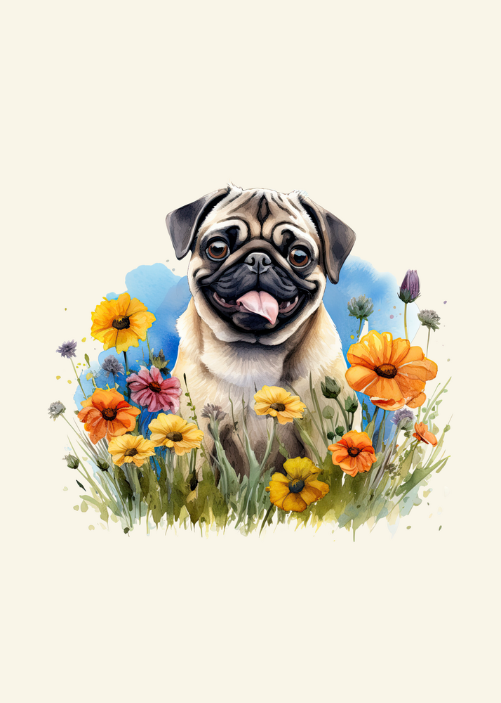 Pug in Flowers Panel