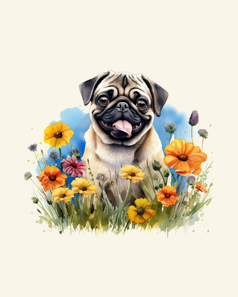 Pug in Flowers Panel