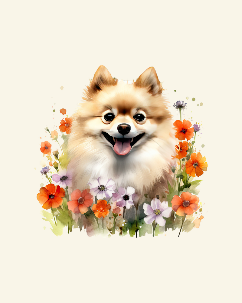 Red Pomeranian in Flowers Panel