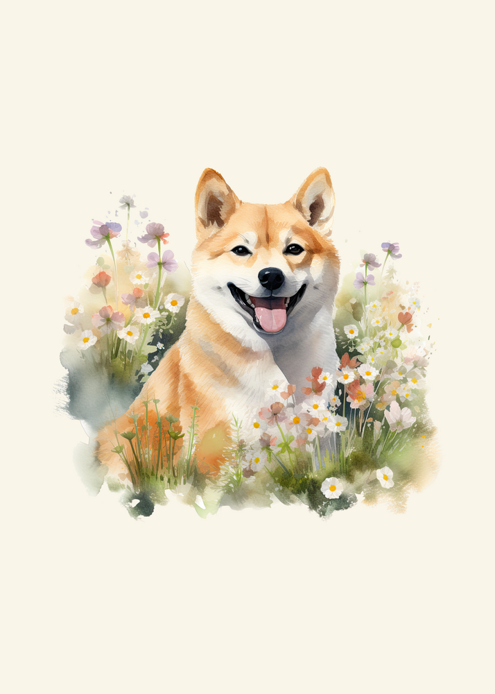 Shiba Inu in Flowers Panel