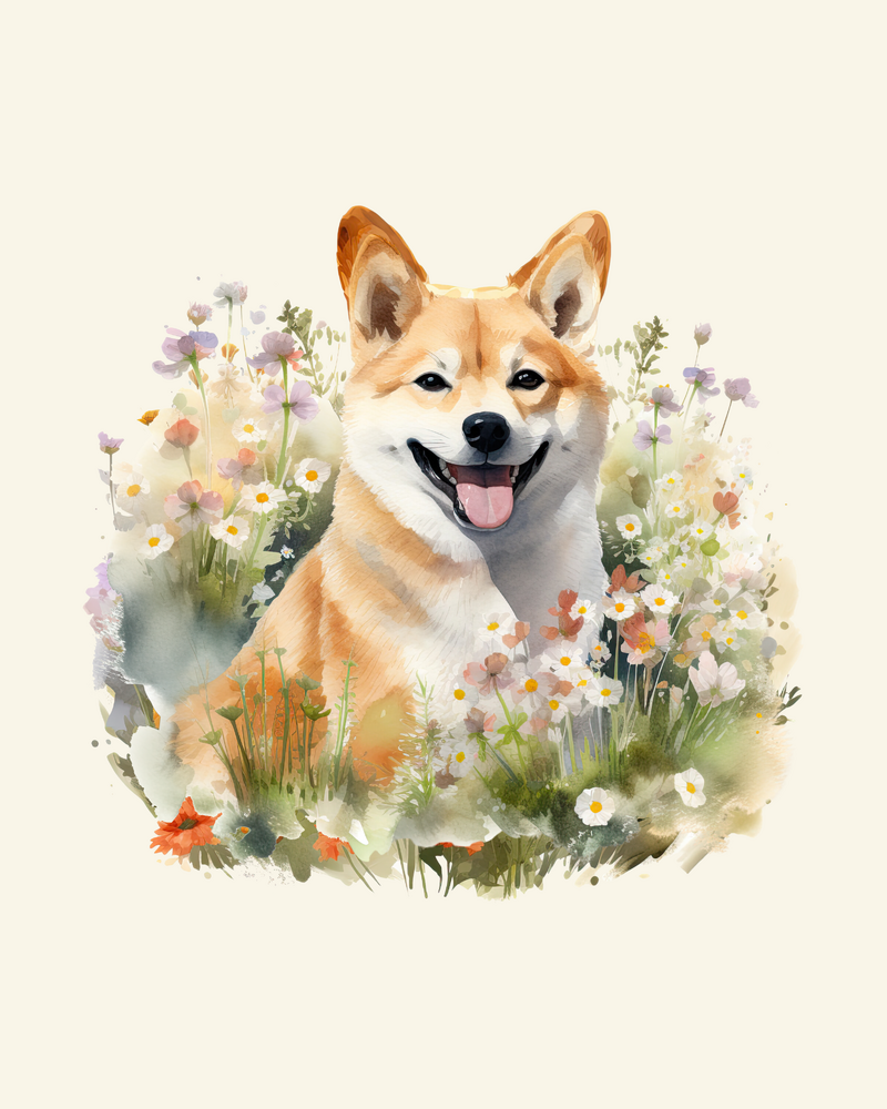 Shiba Inu in Flowers Panel
