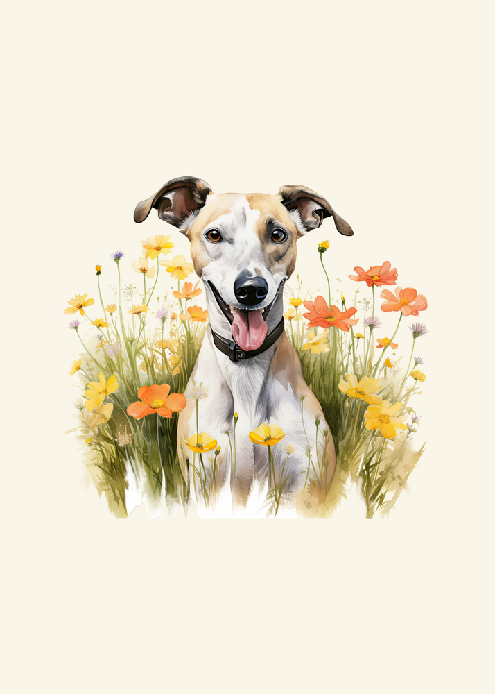 Whippet in Flowers Panel